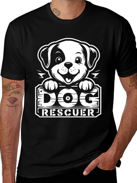 Dog Rescuer T-Shirt - Black Cartoon Pup Design