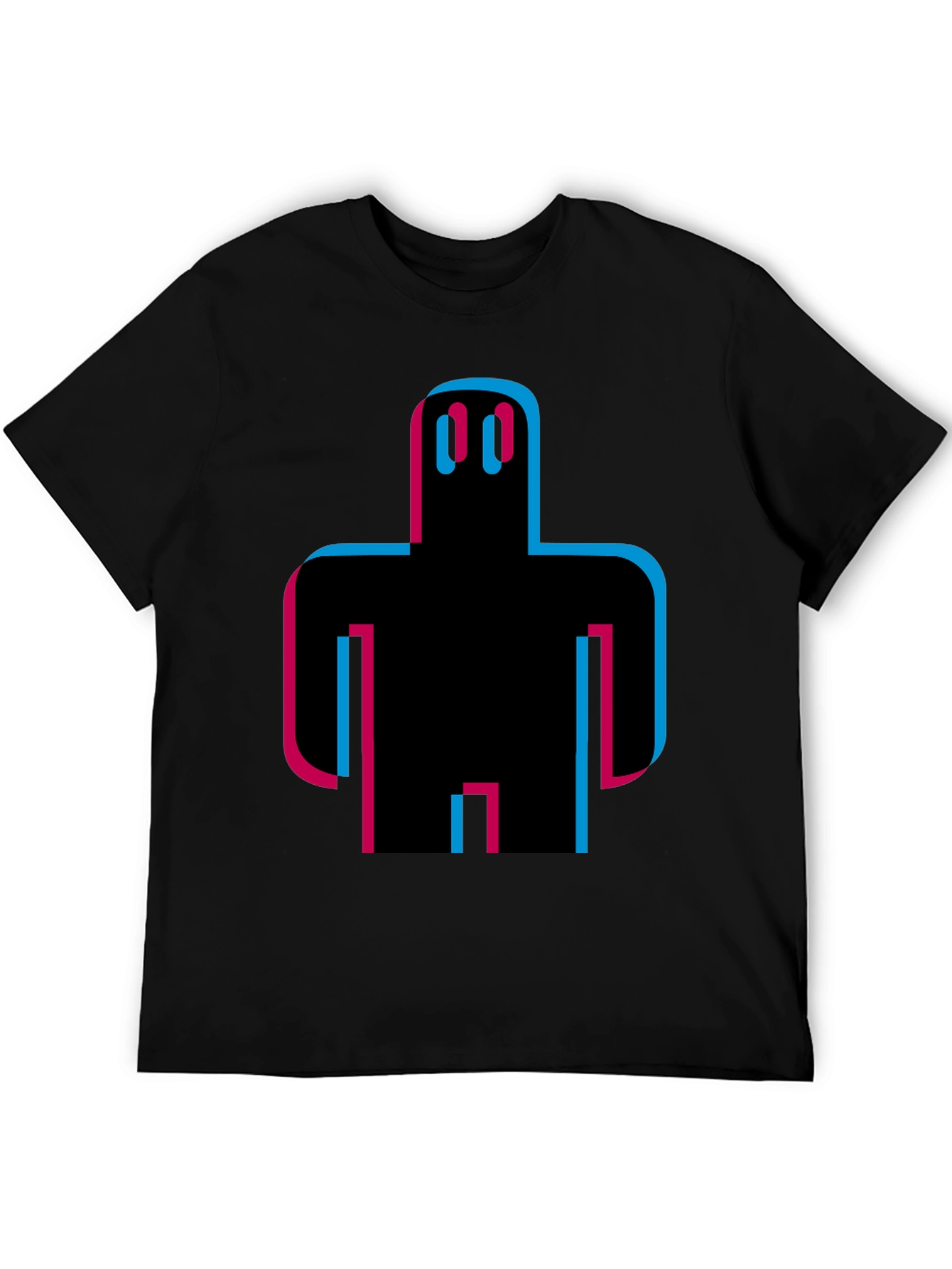 Abstract Robot Graphic Tee - Black Cotton T-Shirt