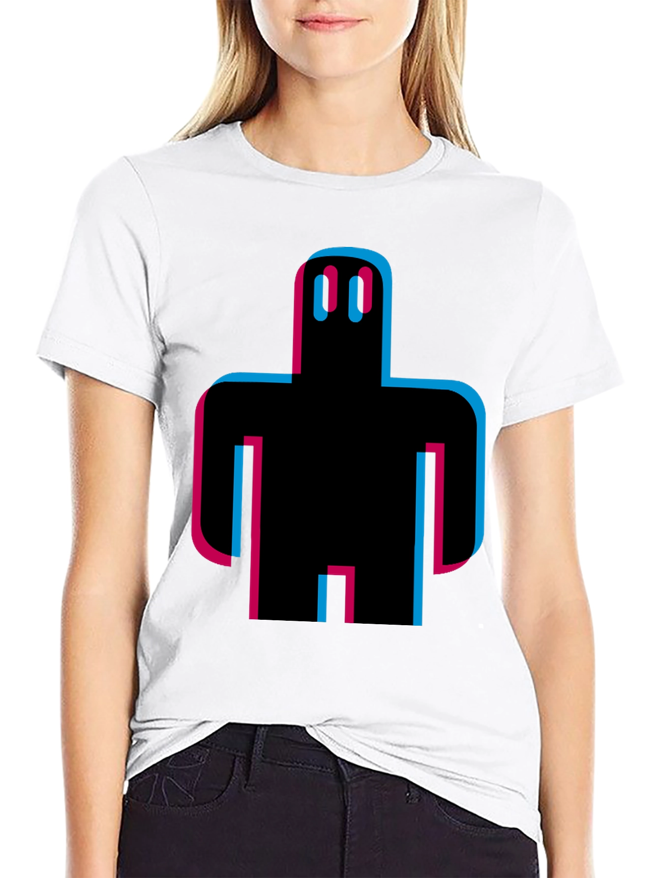 Abstract Robot Graphic Tee - Black Cotton T-Shirt