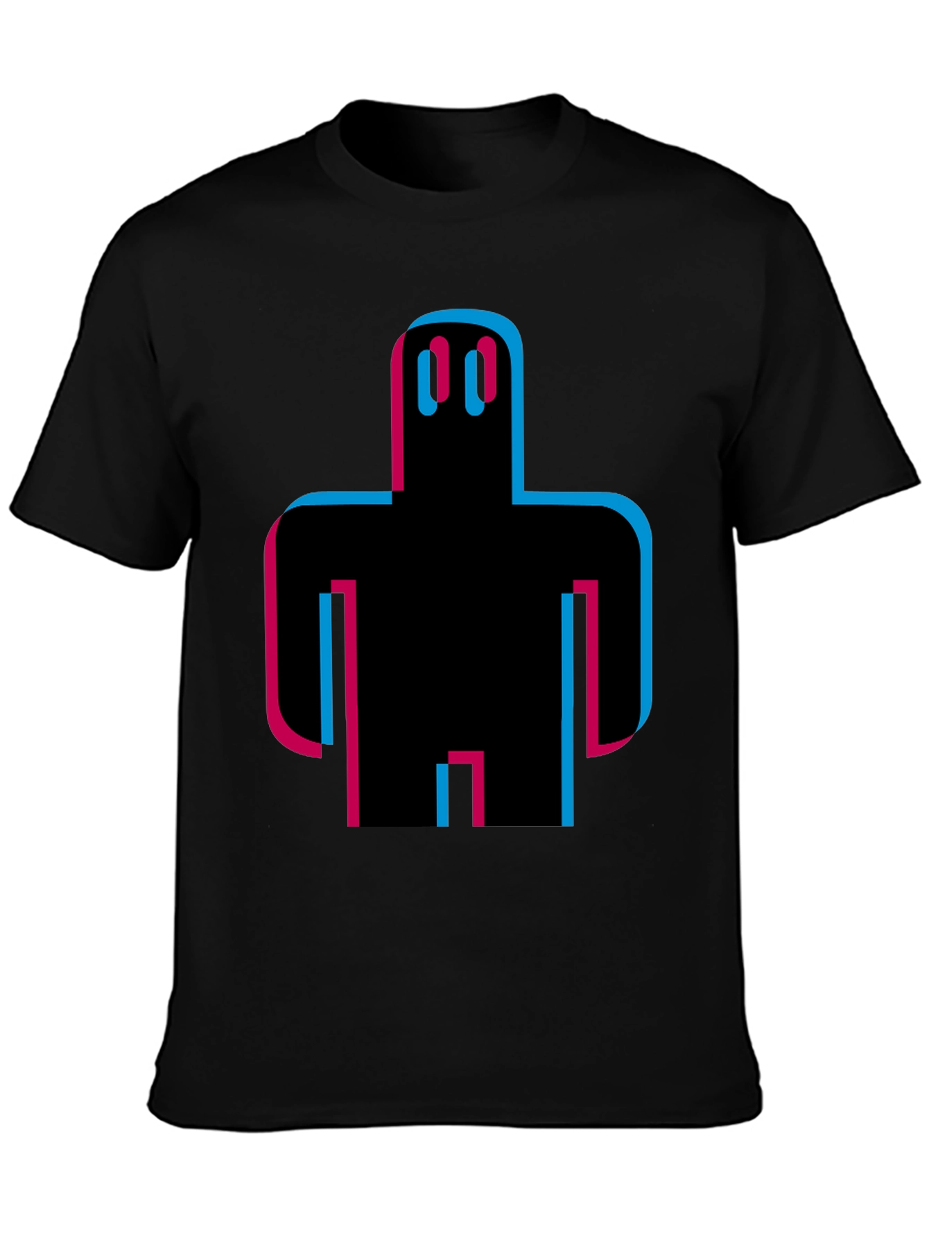 Abstract Robot Graphic Tee - Black Cotton T-Shirt