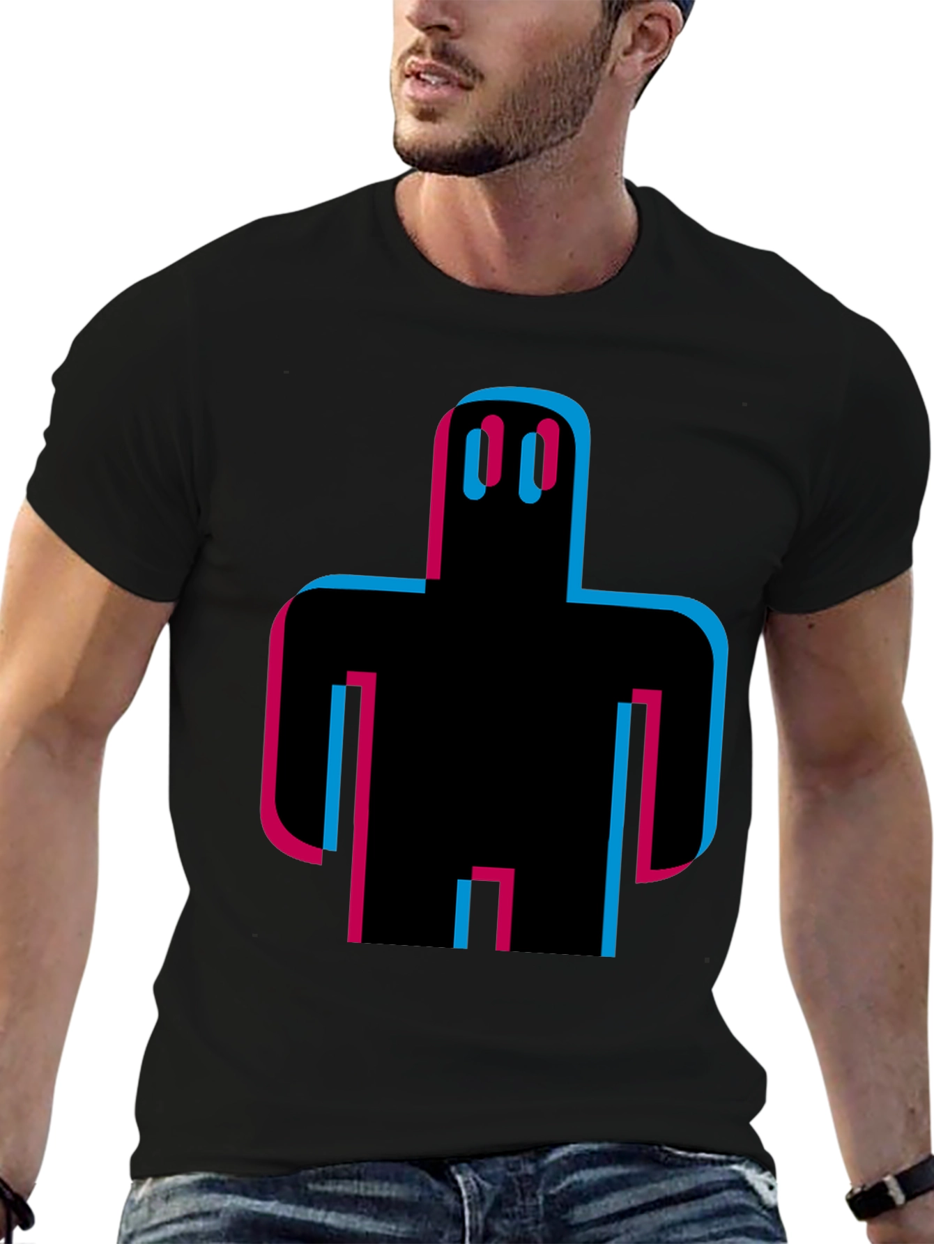 Abstract Robot Graphic Tee - Black Cotton T-Shirt