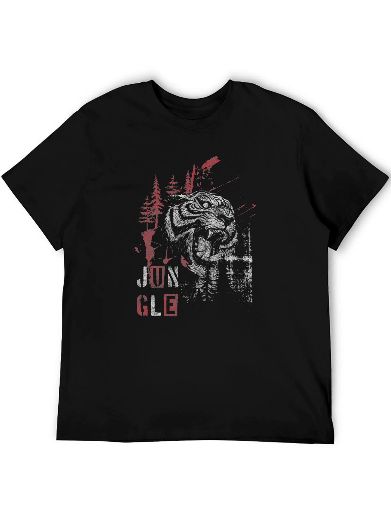 Jungle Tiger Graphic Print Black T-Shirt