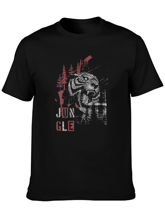 Jungle Tiger Graphic Print Black T-Shirt