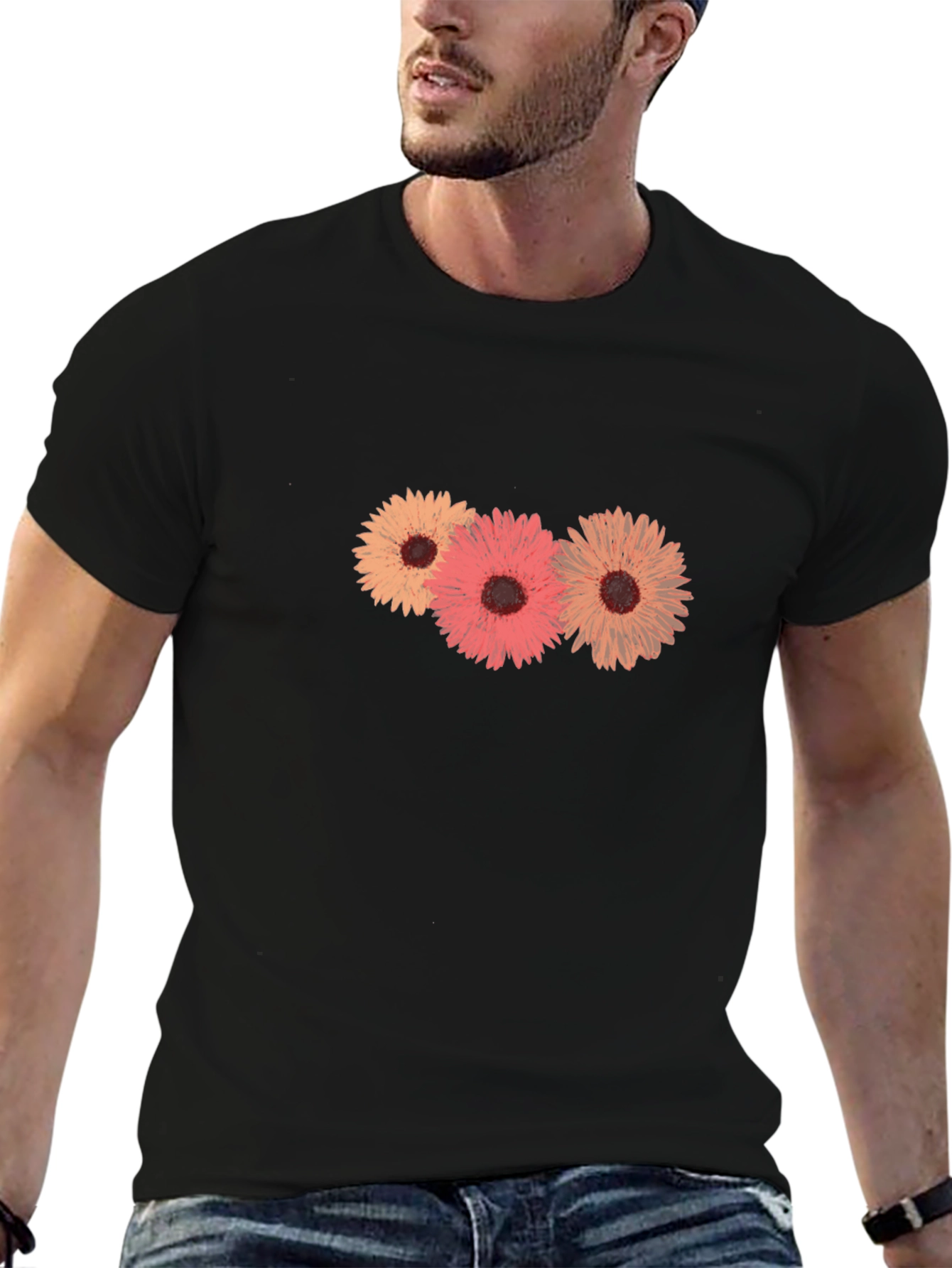 Floral Graphic Tee - Black Cotton T-Shirt