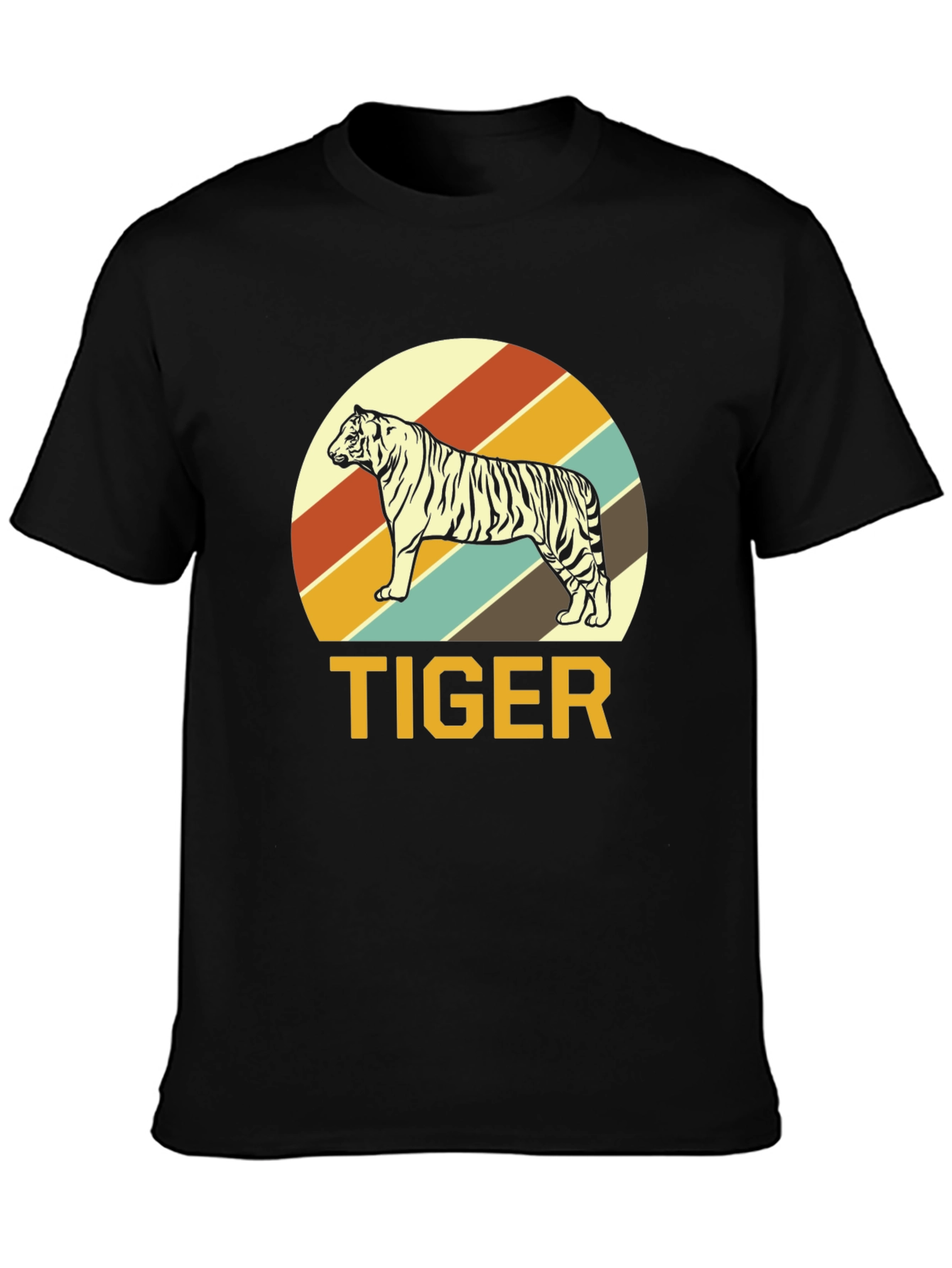 Retro Tiger Graphic Tee - Black Cotton T-Shirt