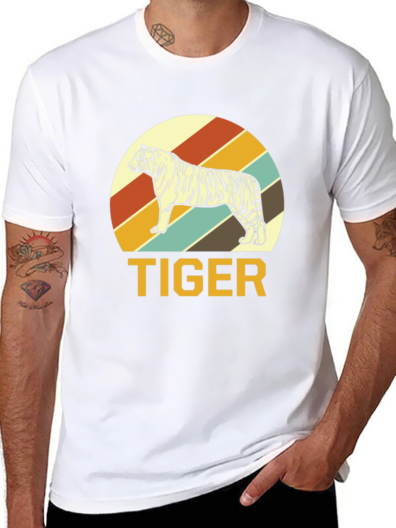 Retro Tiger Graphic Tee - Black Cotton T-Shirt