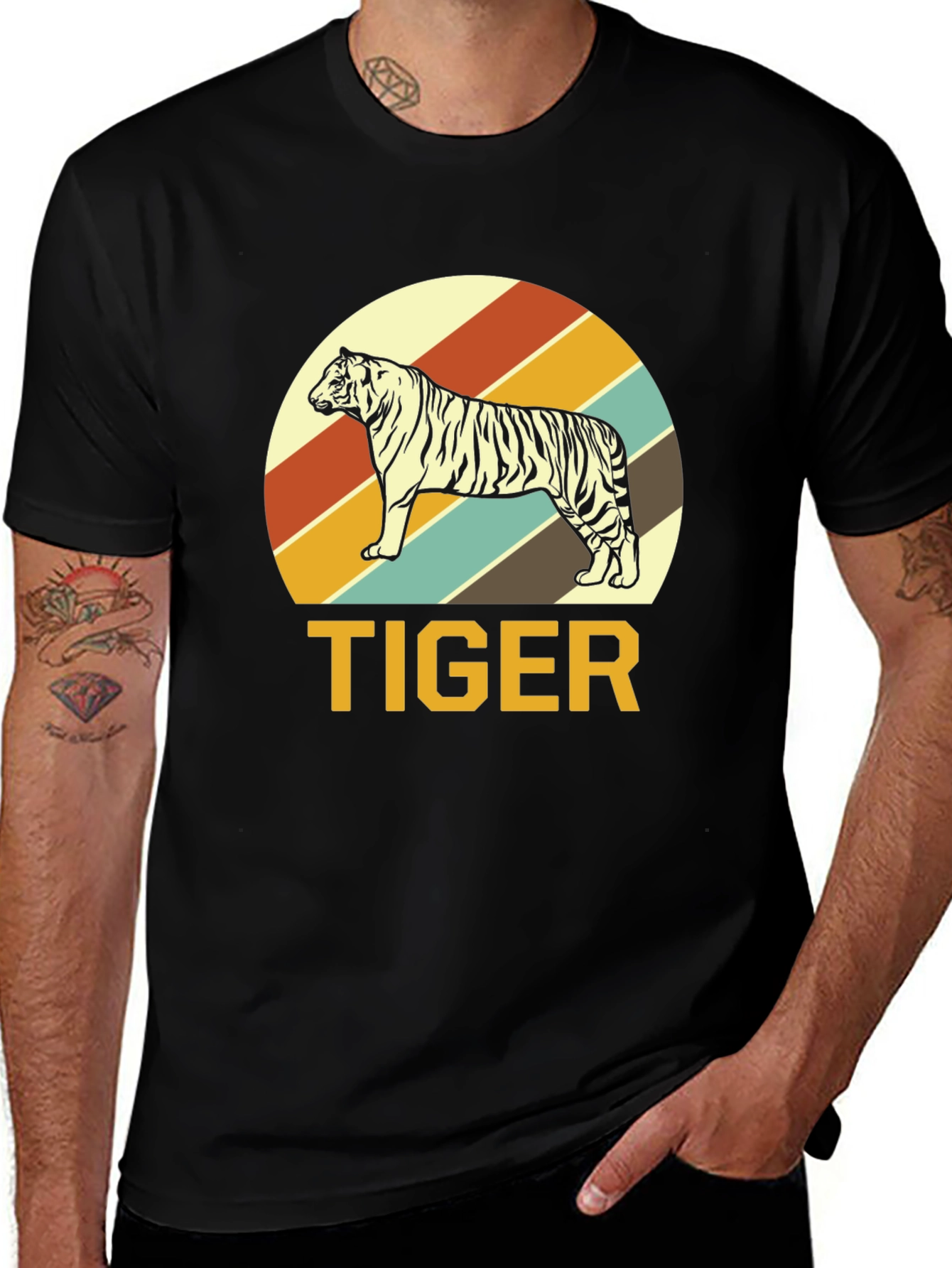 Retro Tiger Graphic Tee - Black Cotton T-Shirt