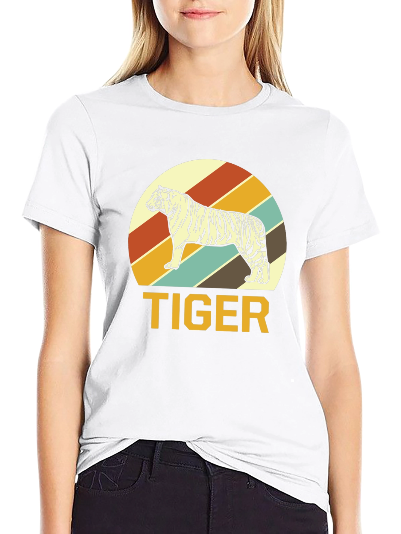 Retro Tiger Graphic Tee - Black Cotton T-Shirt