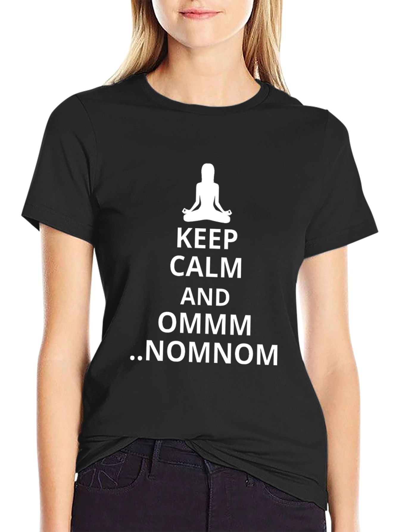 Keep Calm Ommm Nomnom Yoga Meditation Black T-Shirt