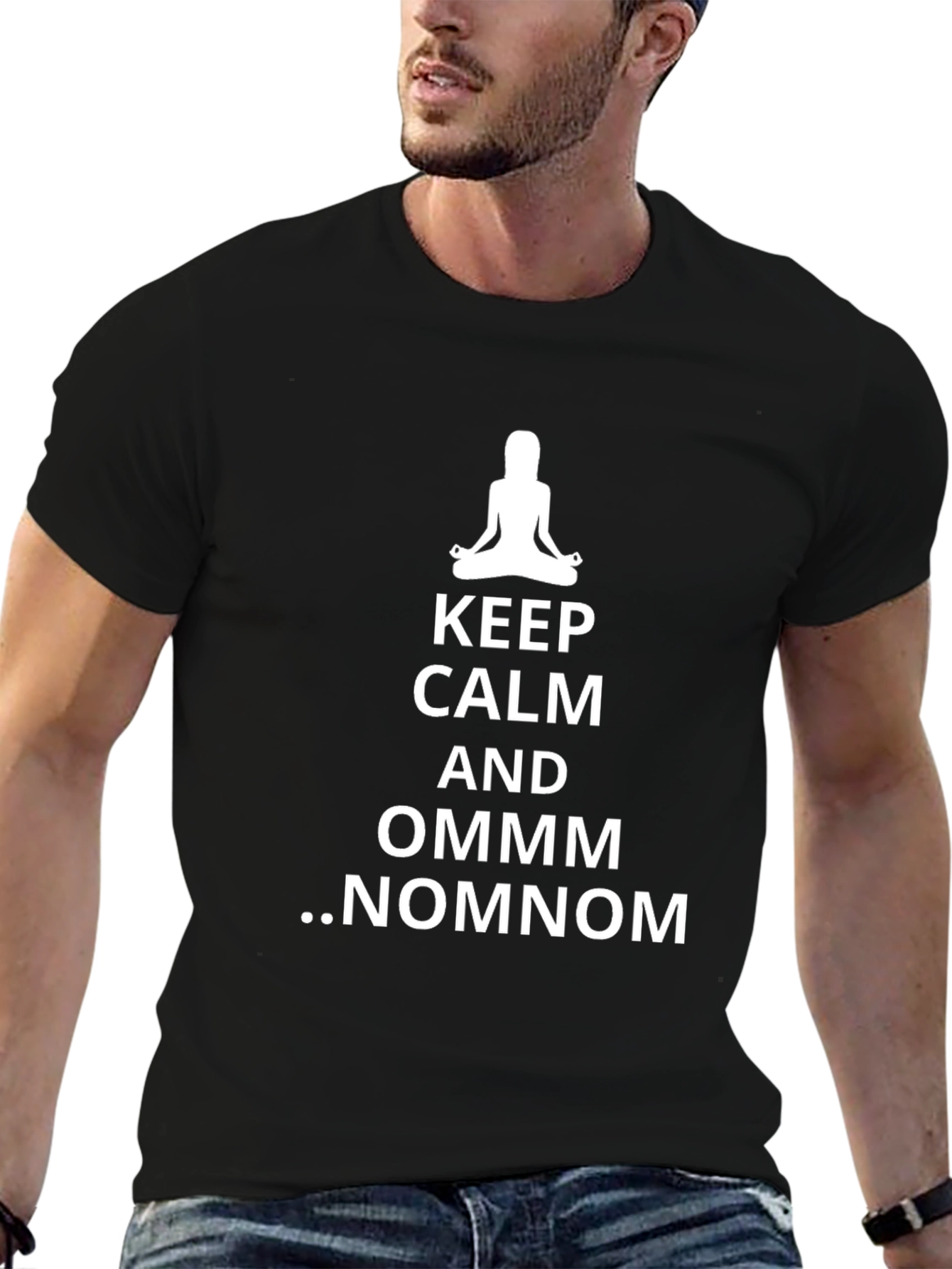 Keep Calm Ommm Nomnom Yoga Meditation Black T-Shirt