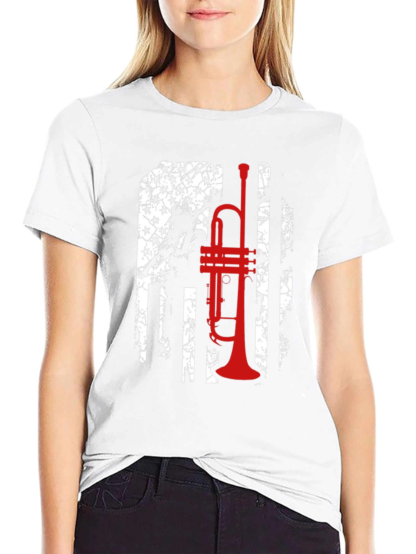 Trumpet American Flag Graphic T-Shirt