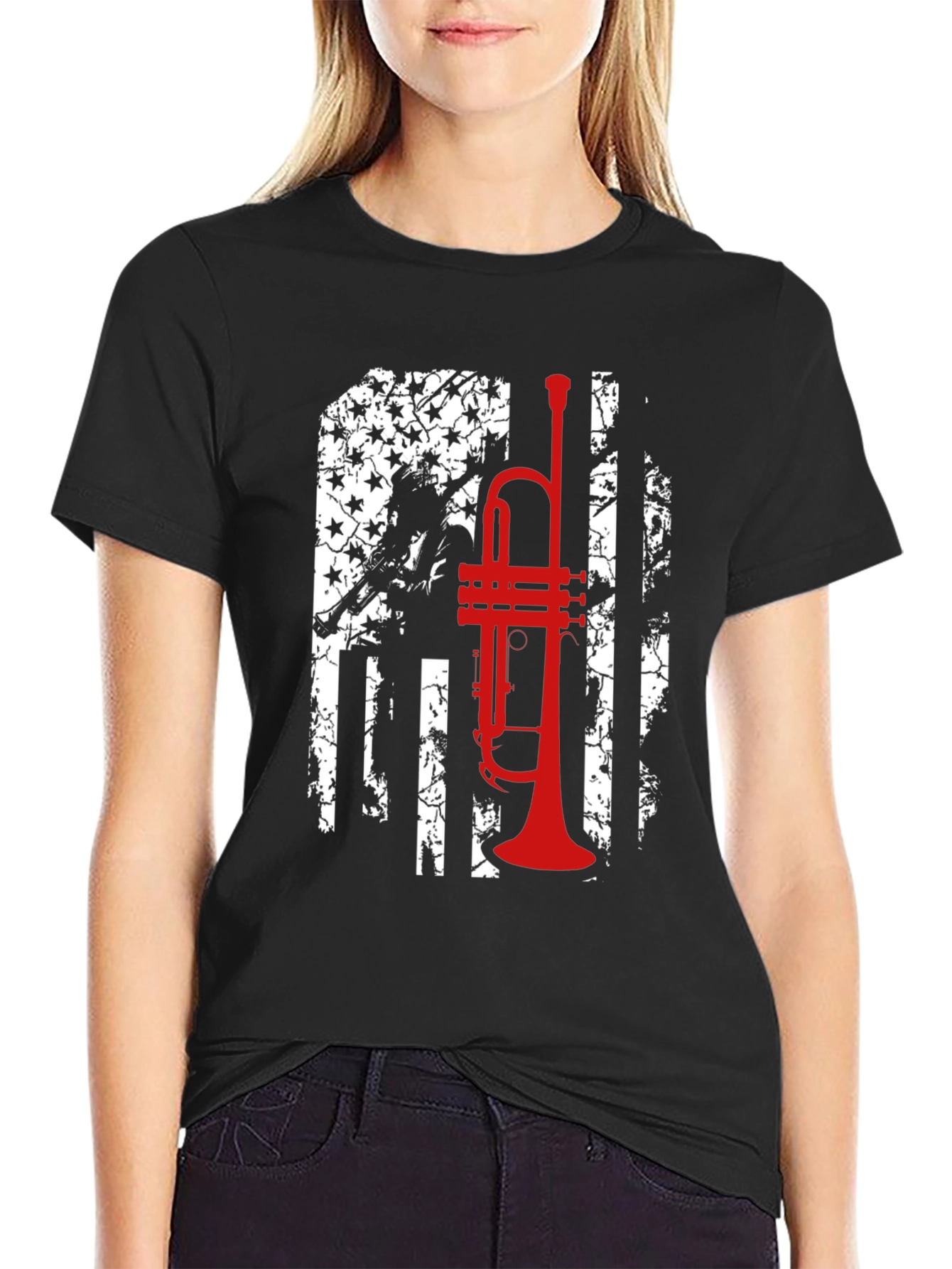 Trumpet American Flag Graphic T-Shirt