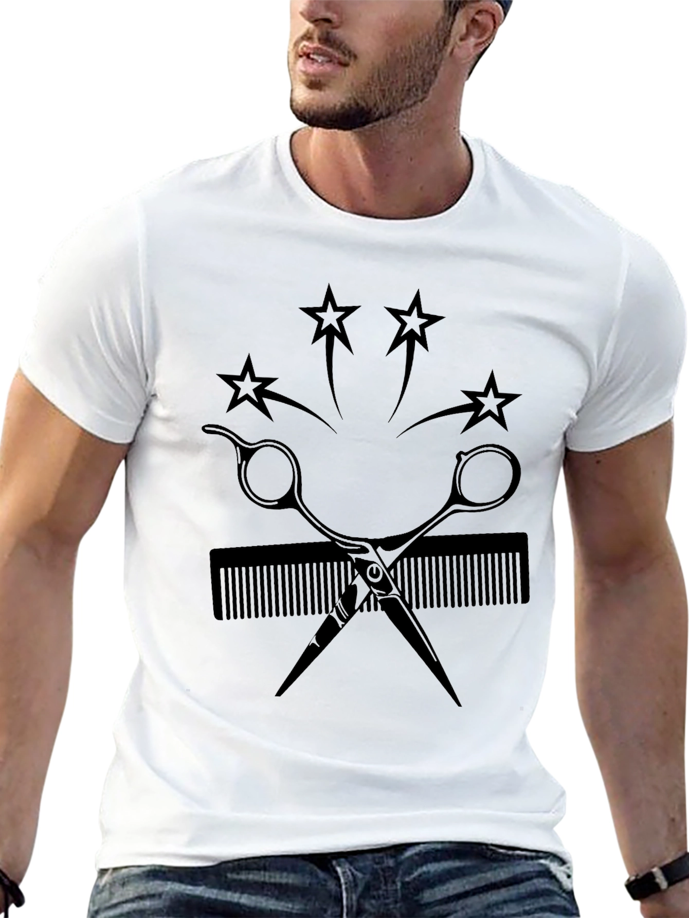 Barber Scissors & Comb Graphic Tee - Black