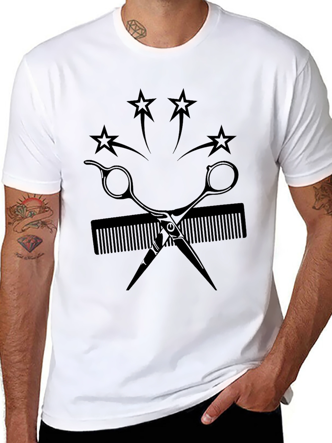 Barber Scissors & Comb Graphic Tee - Black