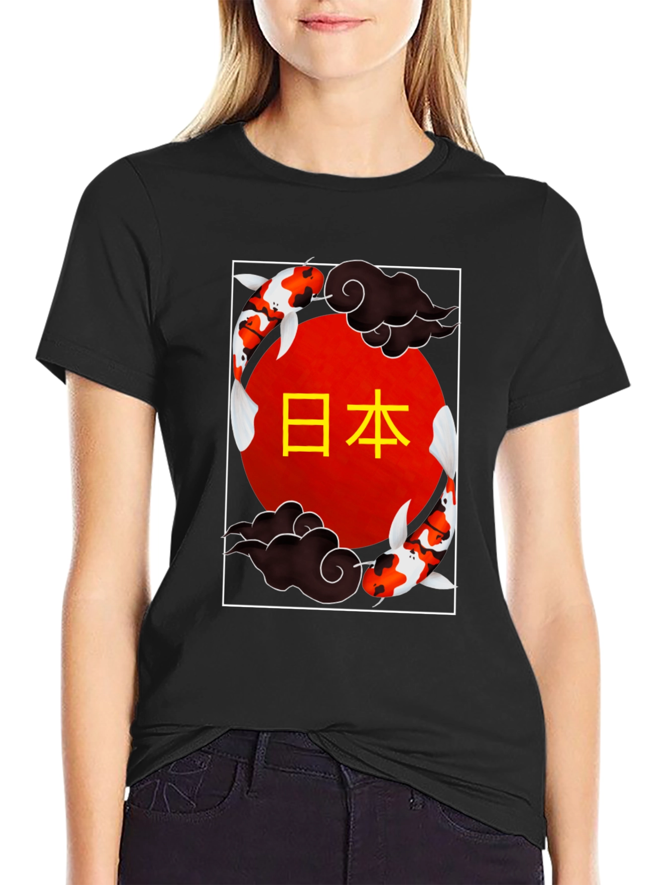 Koi Fish Japan T-Shirt Black Graphic Tee