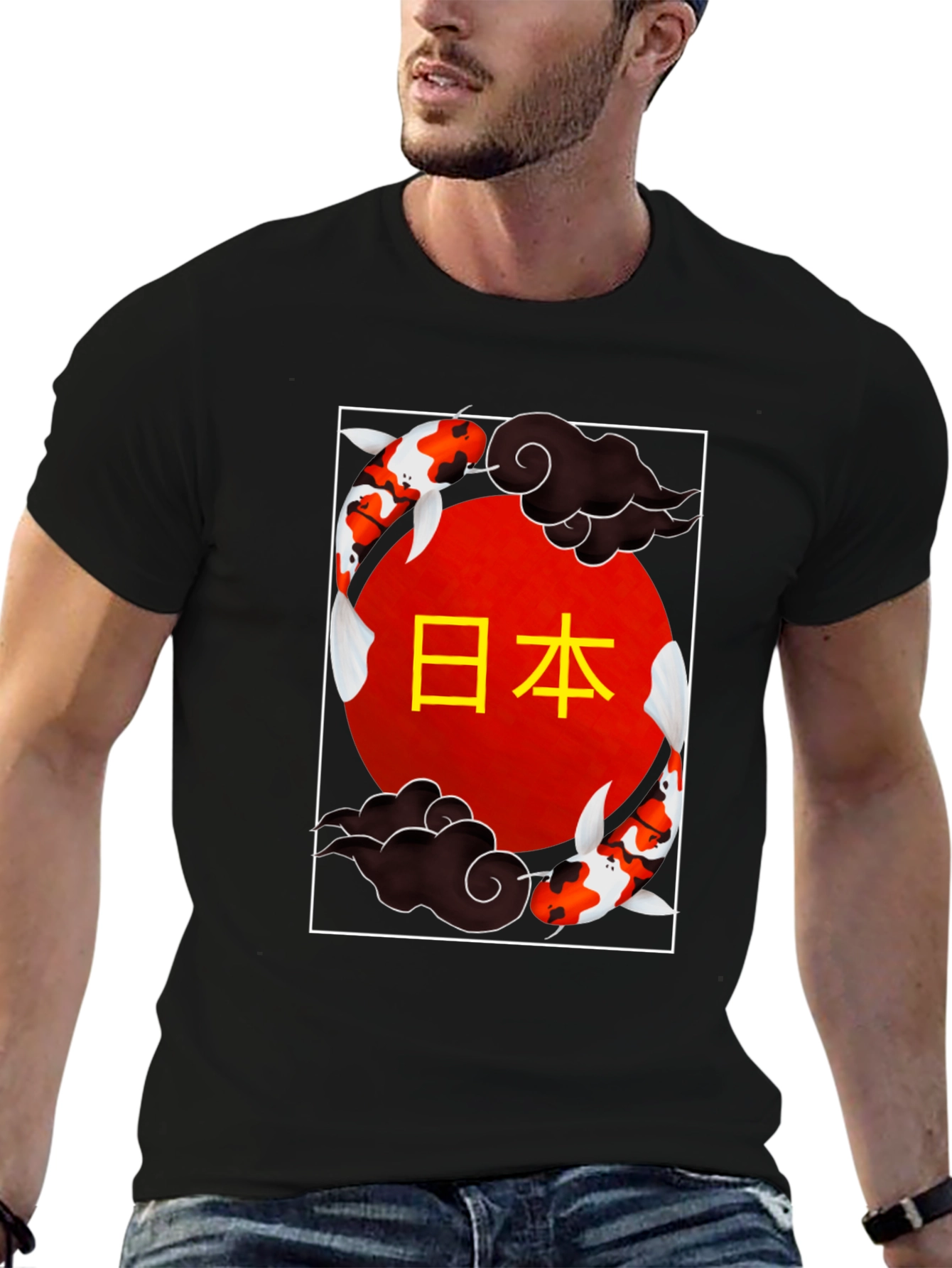 Koi Fish Japan T-Shirt Black Graphic Tee