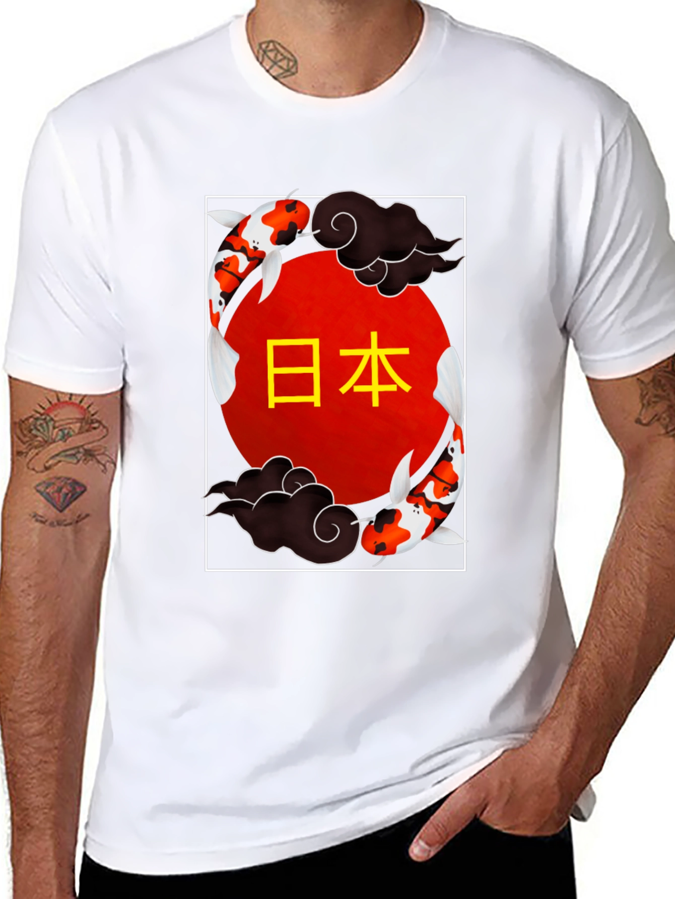 Koi Fish Japan T-Shirt Black Graphic Tee