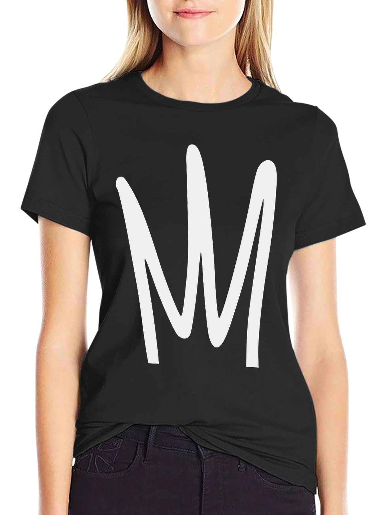 Abstract White Design Black T-Shirt