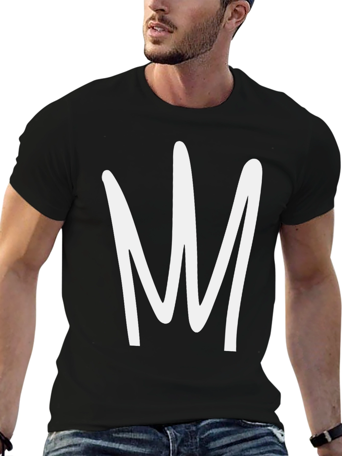 Abstract White Design Black T-Shirt