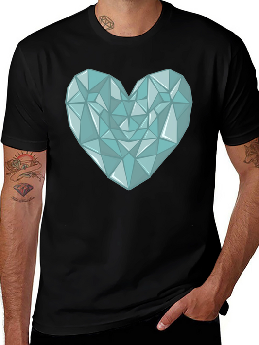 Geometric Heart Print Mens Black T-Shirt