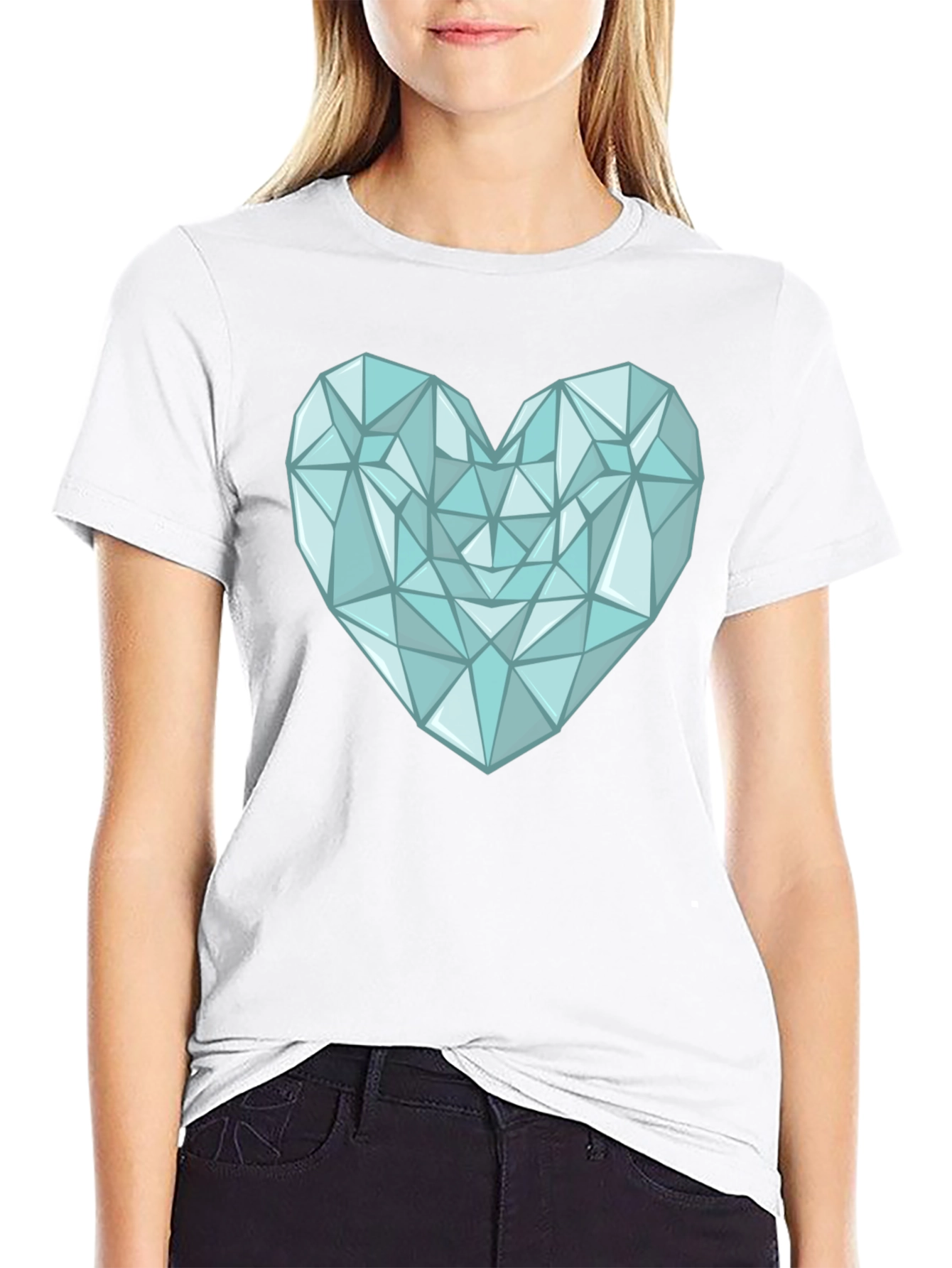 Geometric Heart Print Mens Black T-Shirt