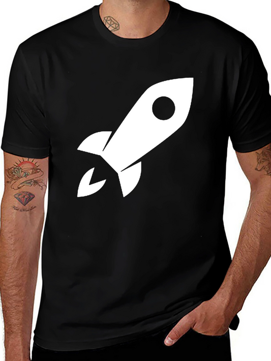 Rocket Ship Graphic Tee - Black Cotton T-Shirt