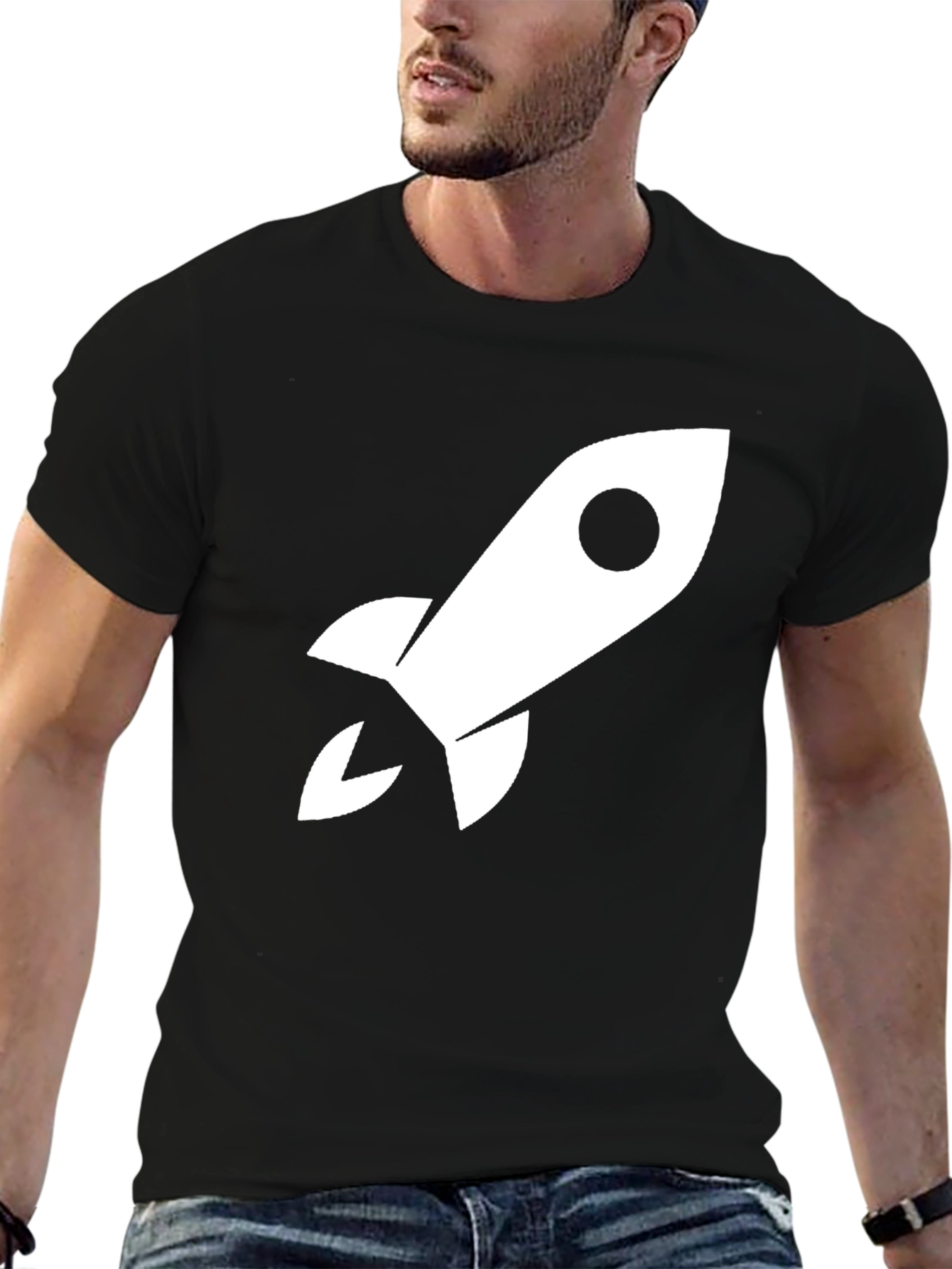 Rocket Ship Graphic Tee - Black Cotton T-Shirt