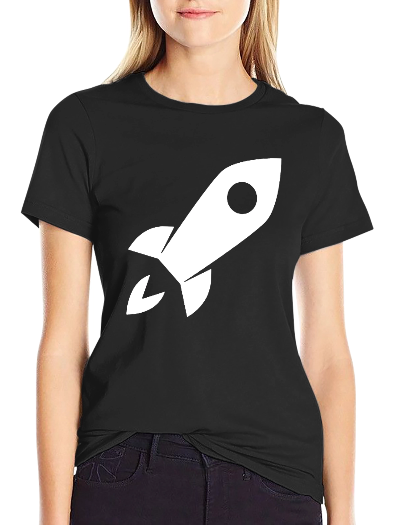 Rocket Ship Graphic Tee - Black Cotton T-Shirt