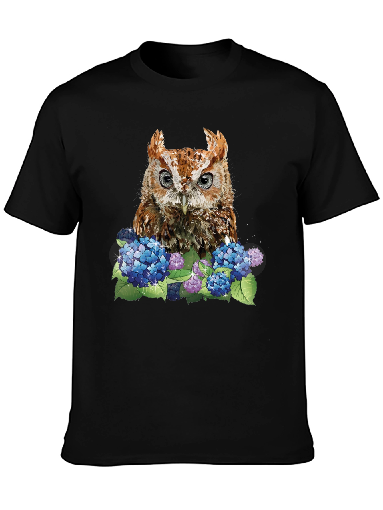 Owl & Hydrangea Graphic Tee - Black T-Shirt