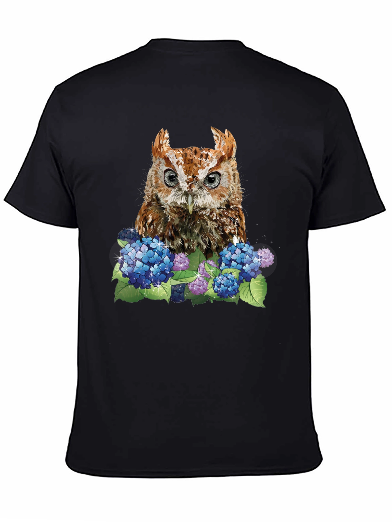 Owl & Hydrangea Graphic Tee - Black T-Shirt