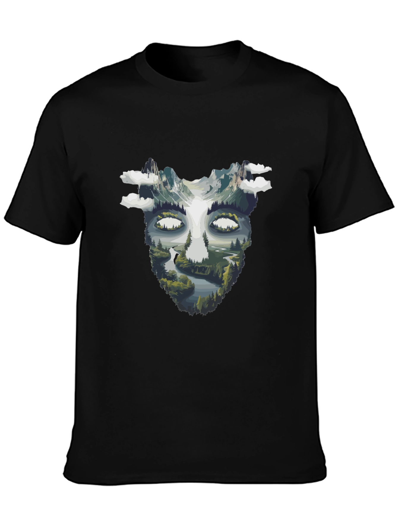 Nature Face Graphic Black T-Shirt