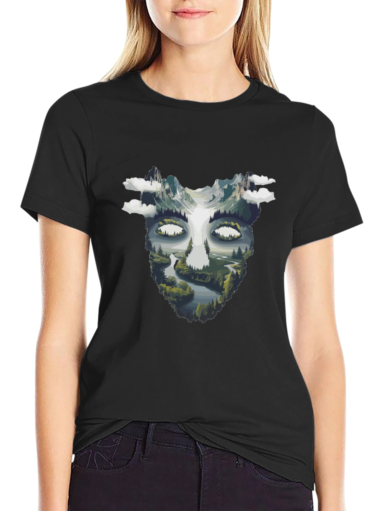 Nature Face Graphic Black T-Shirt