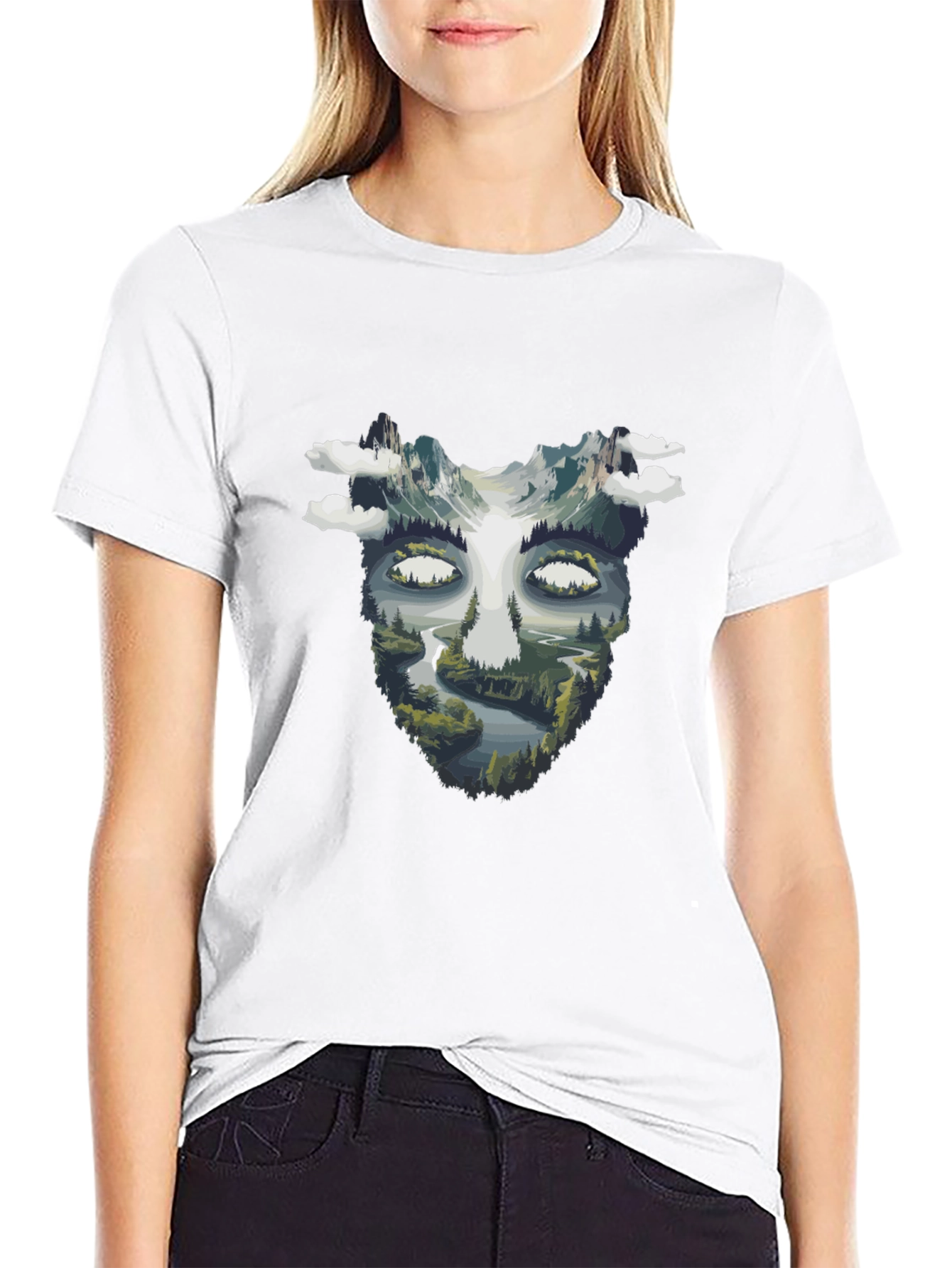 Nature Face Graphic Black T-Shirt