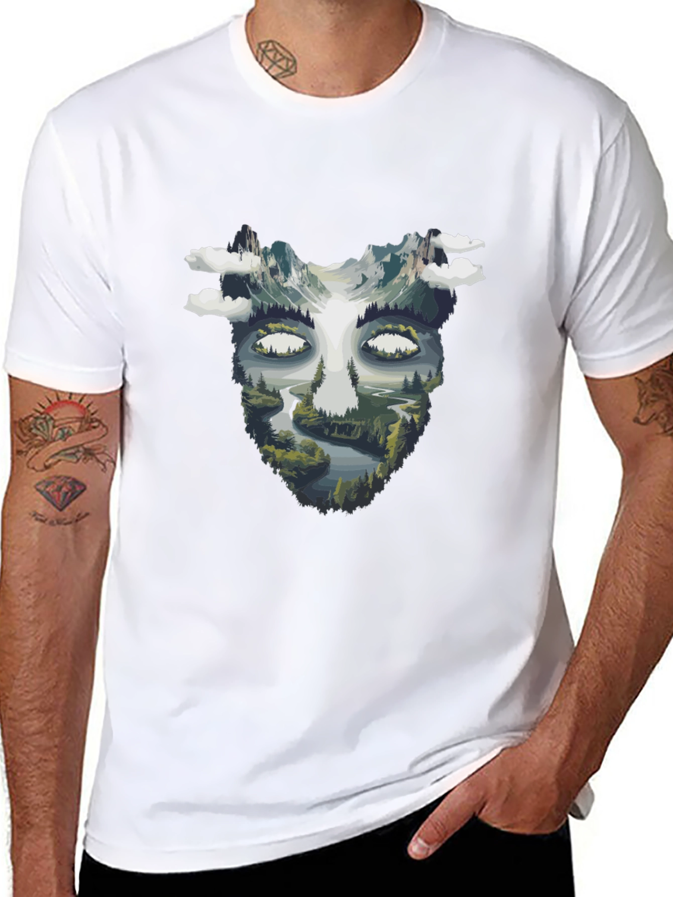 Nature Face Graphic Black T-Shirt