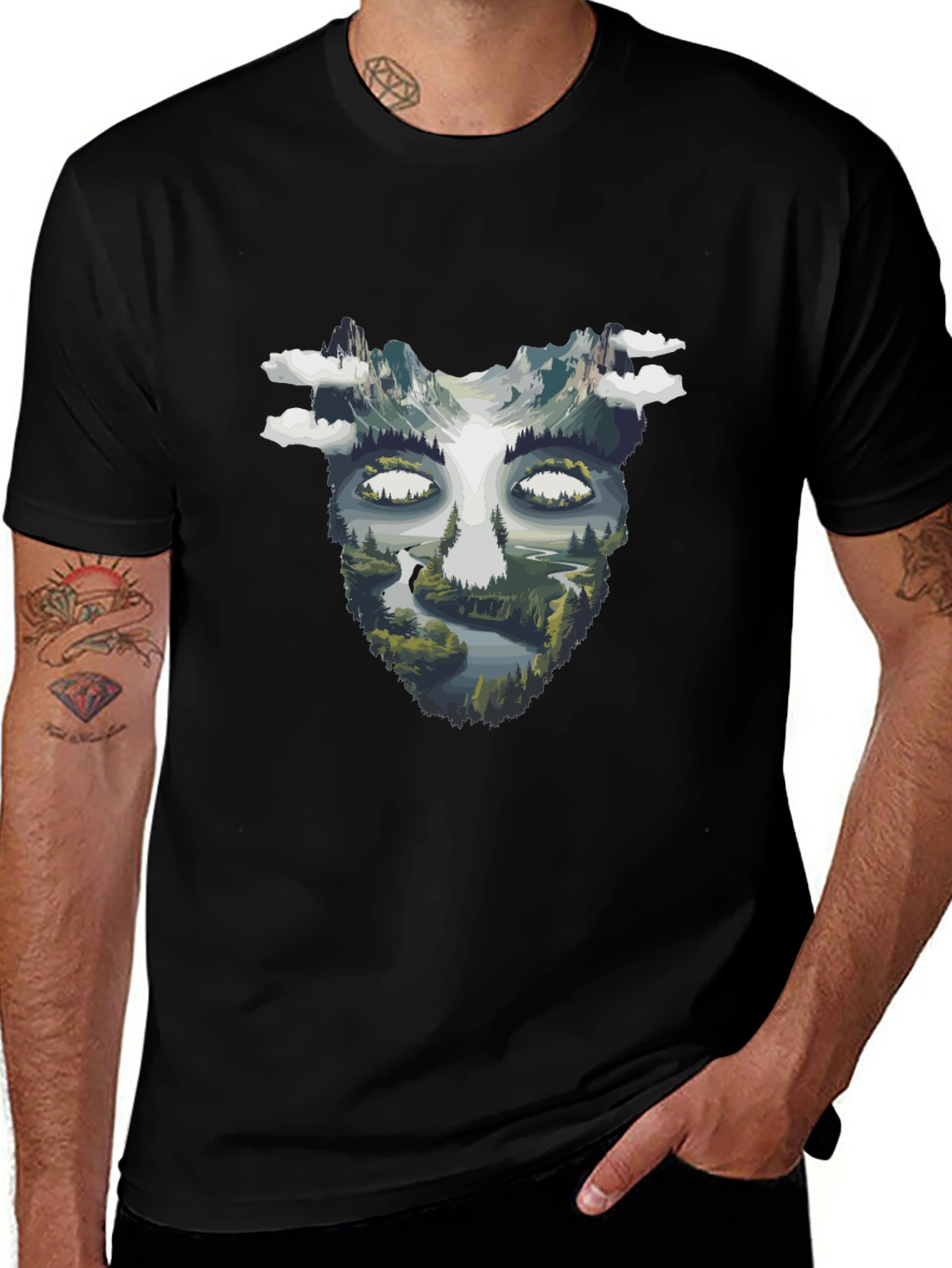 Nature Face Graphic Black T-Shirt