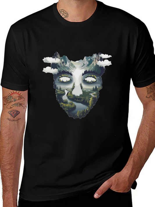 Nature Face Graphic Black T-Shirt