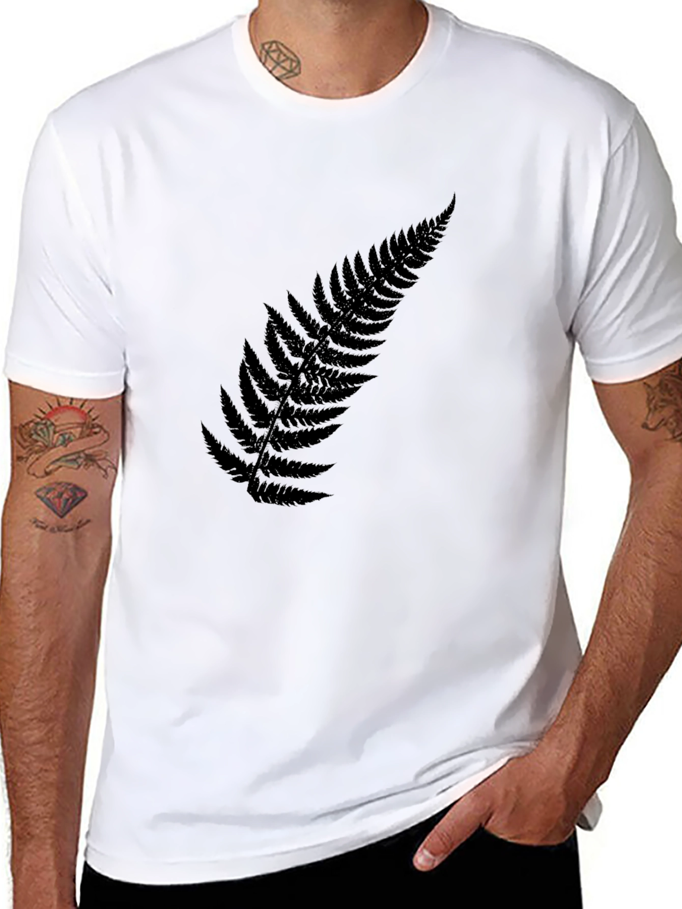 Black Fern Leaf T-Shirt - Casual Style