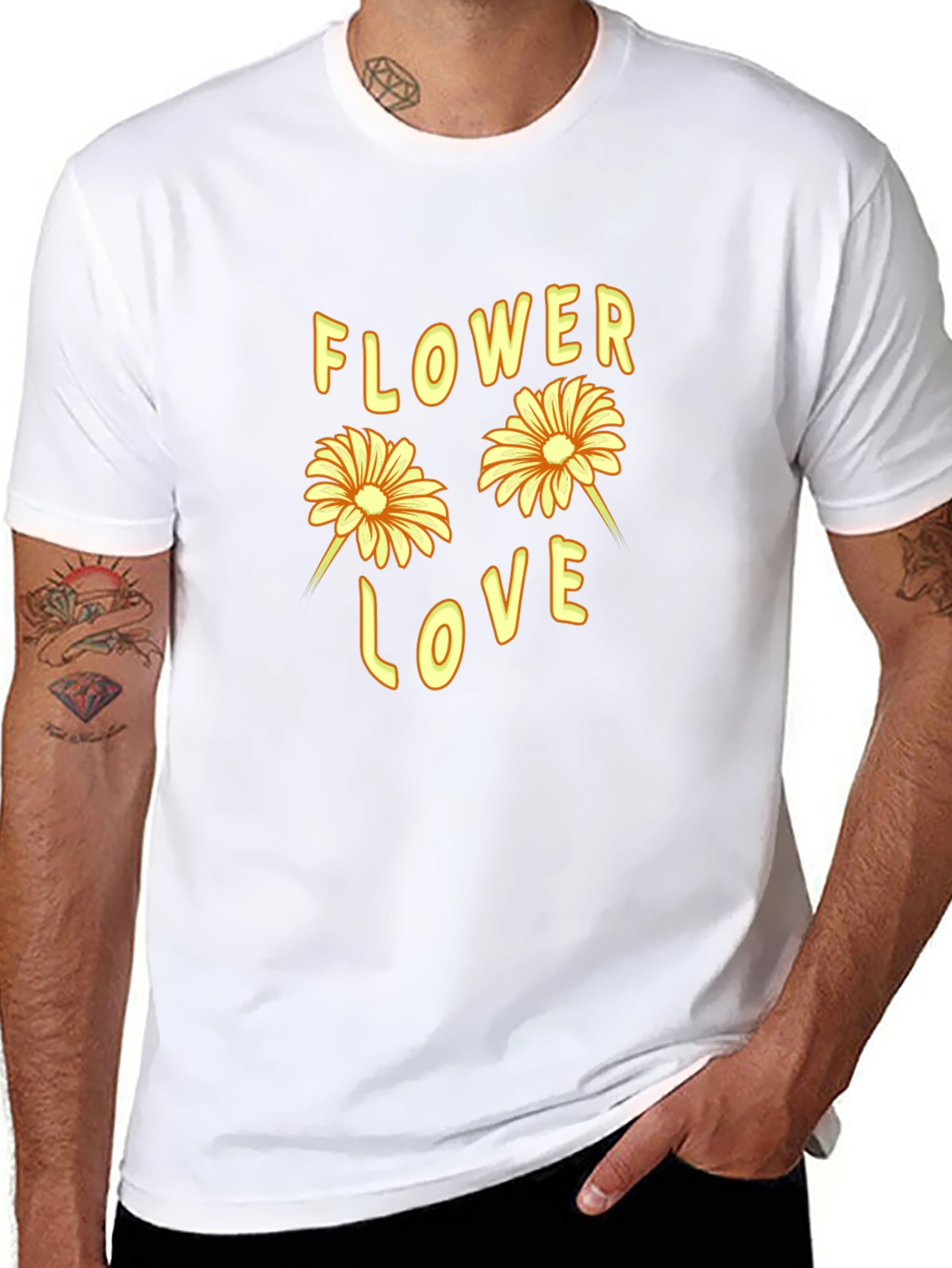 Flower Love Graphic Tee - Black Cotton T-Shirt