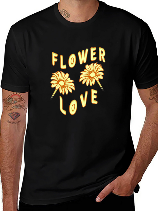 Flower Love Graphic Tee - Black Cotton T-Shirt