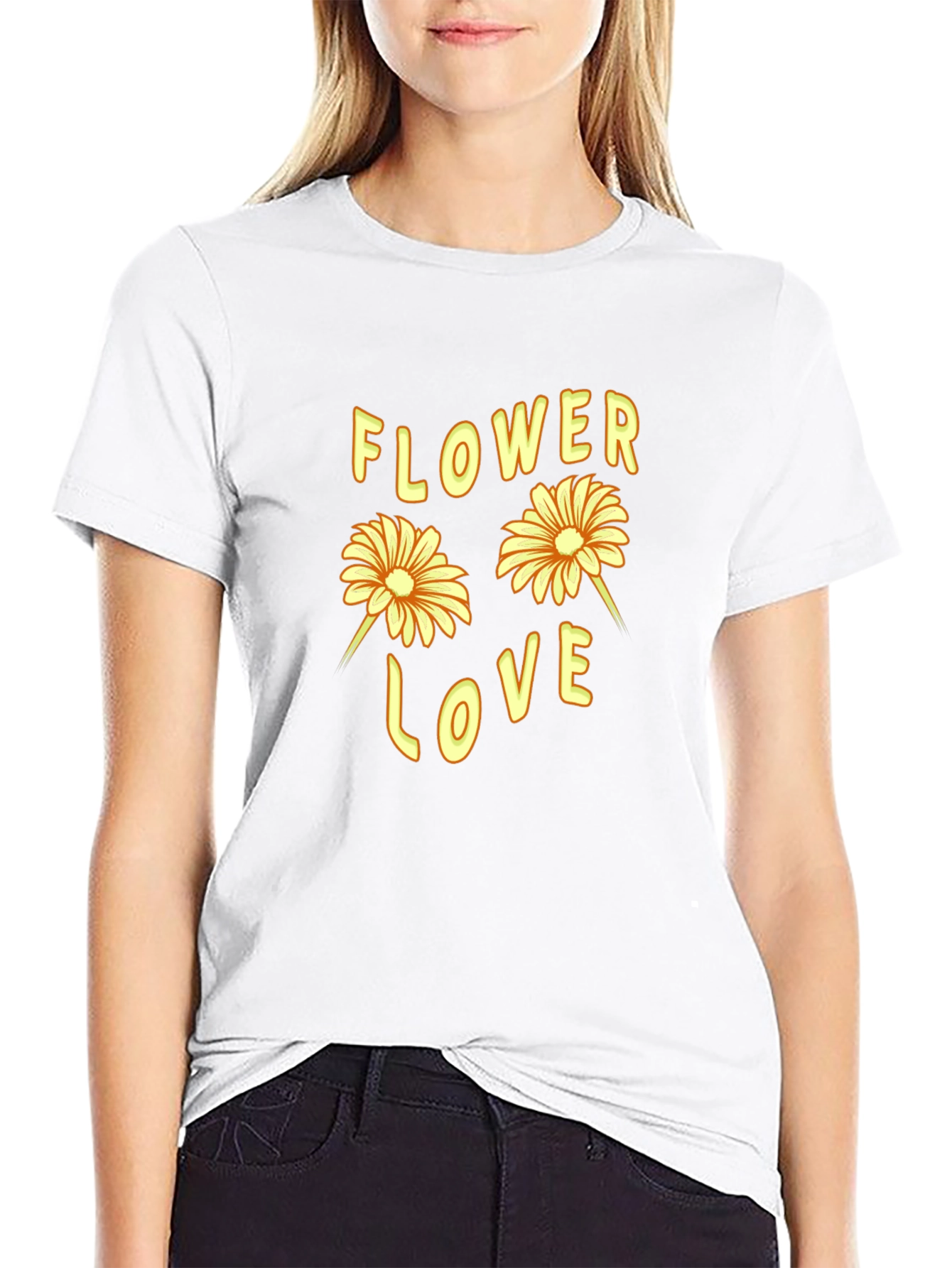 Flower Love Graphic Tee - Black Cotton T-Shirt