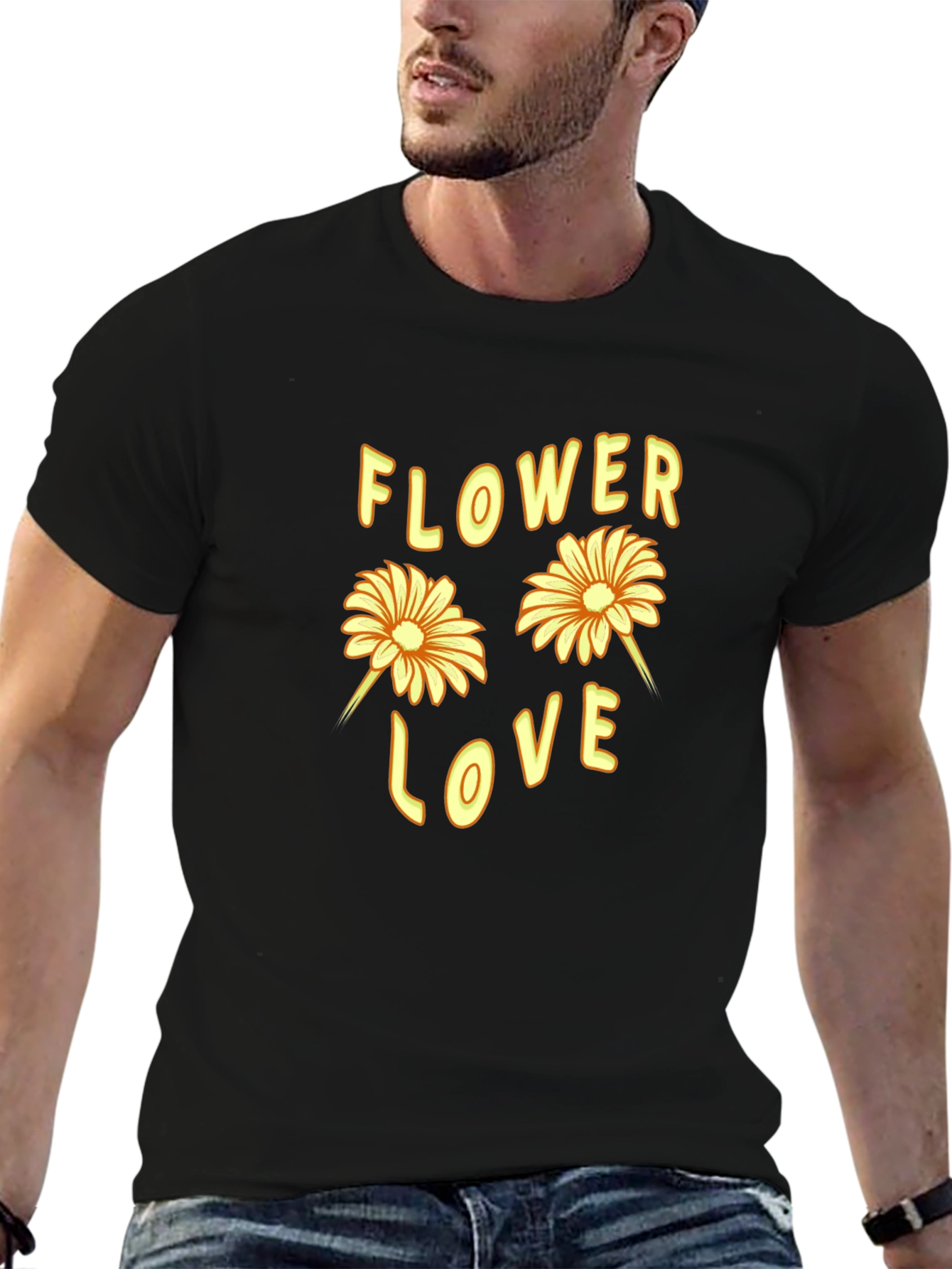 Flower Love Graphic Tee - Black Cotton T-Shirt