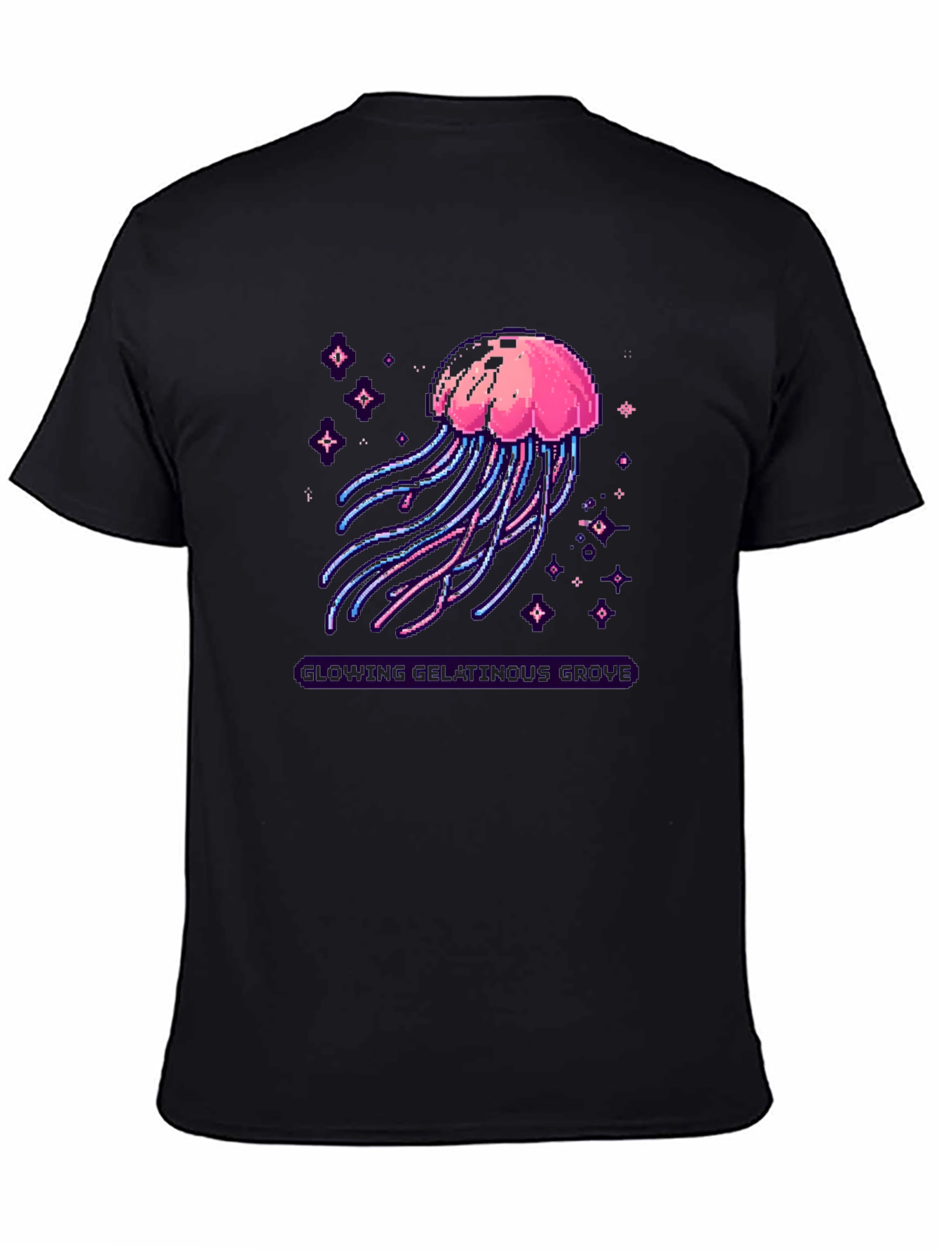 Pixel Jellyfish Graphic Tee - Black Cotton Blend