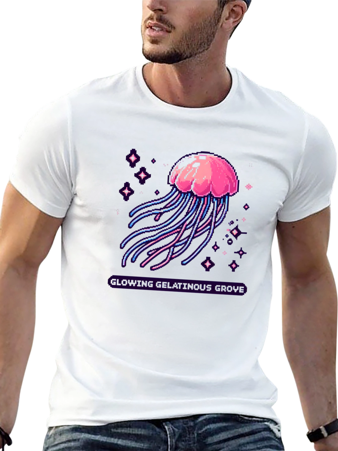 Pixel Jellyfish Graphic Tee - Black Cotton Blend
