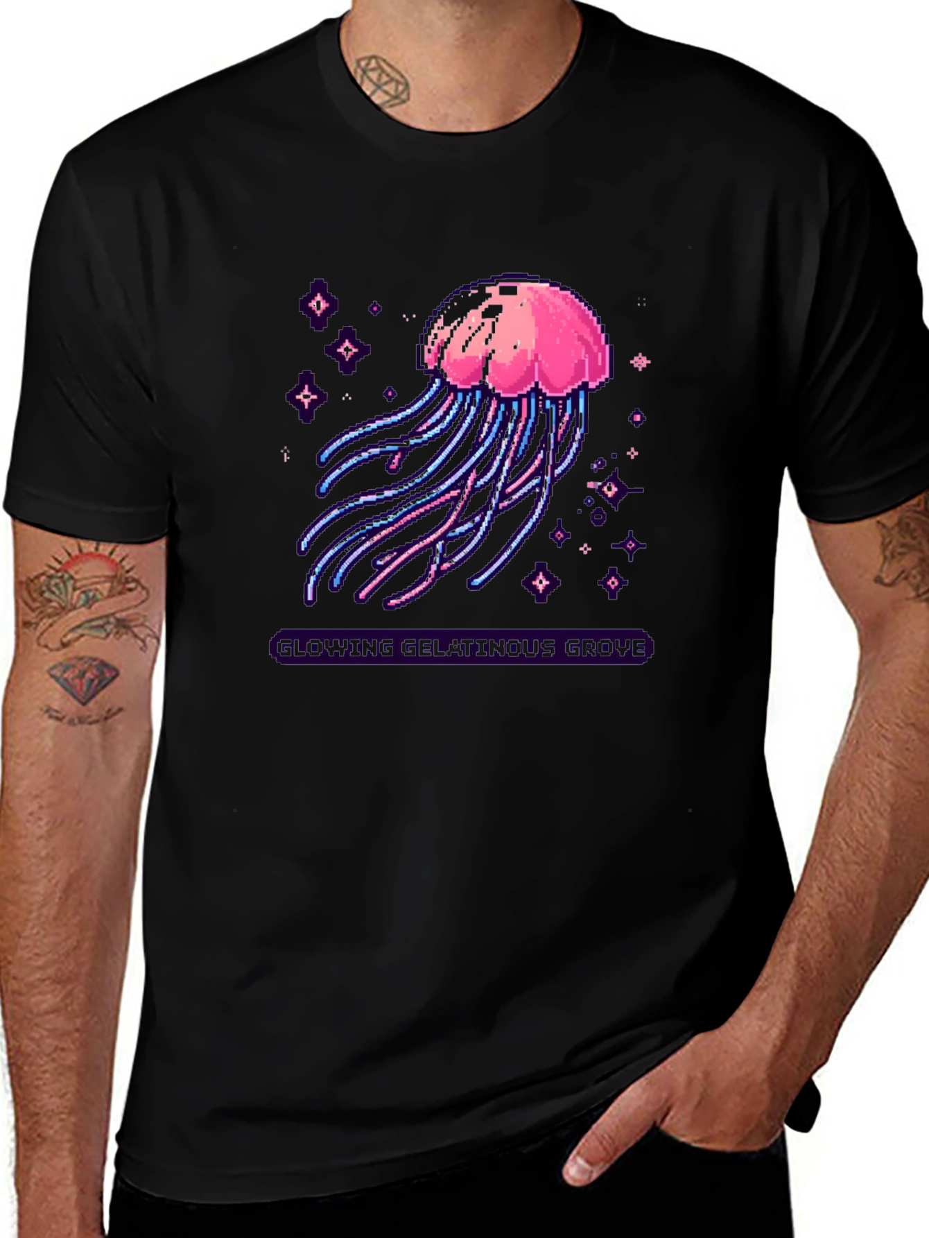 Pixel Jellyfish Graphic Tee - Black Cotton Blend