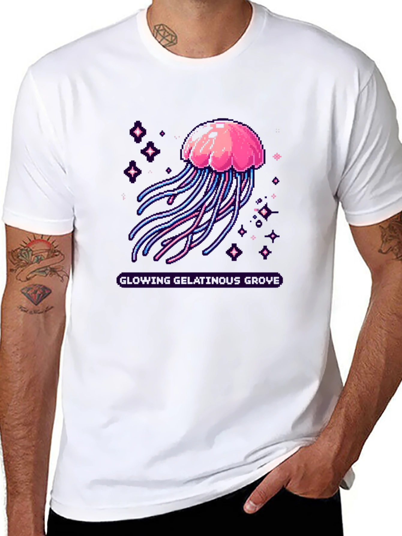 Pixel Jellyfish Graphic Tee - Black Cotton Blend