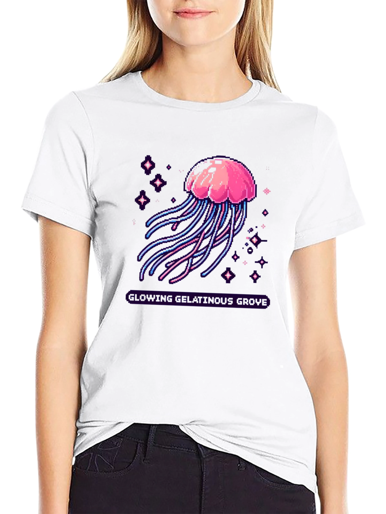 Pixel Jellyfish Graphic Tee - Black Cotton Blend