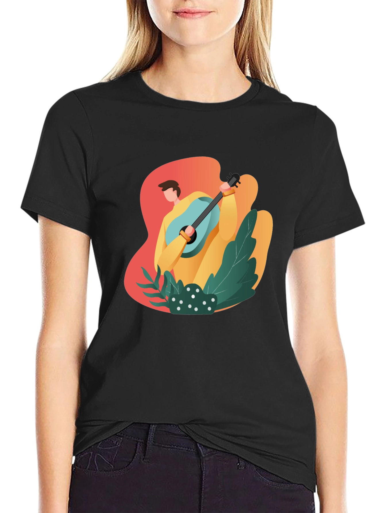 Stylish Musician Graphic Tee - Soft Black Cotton