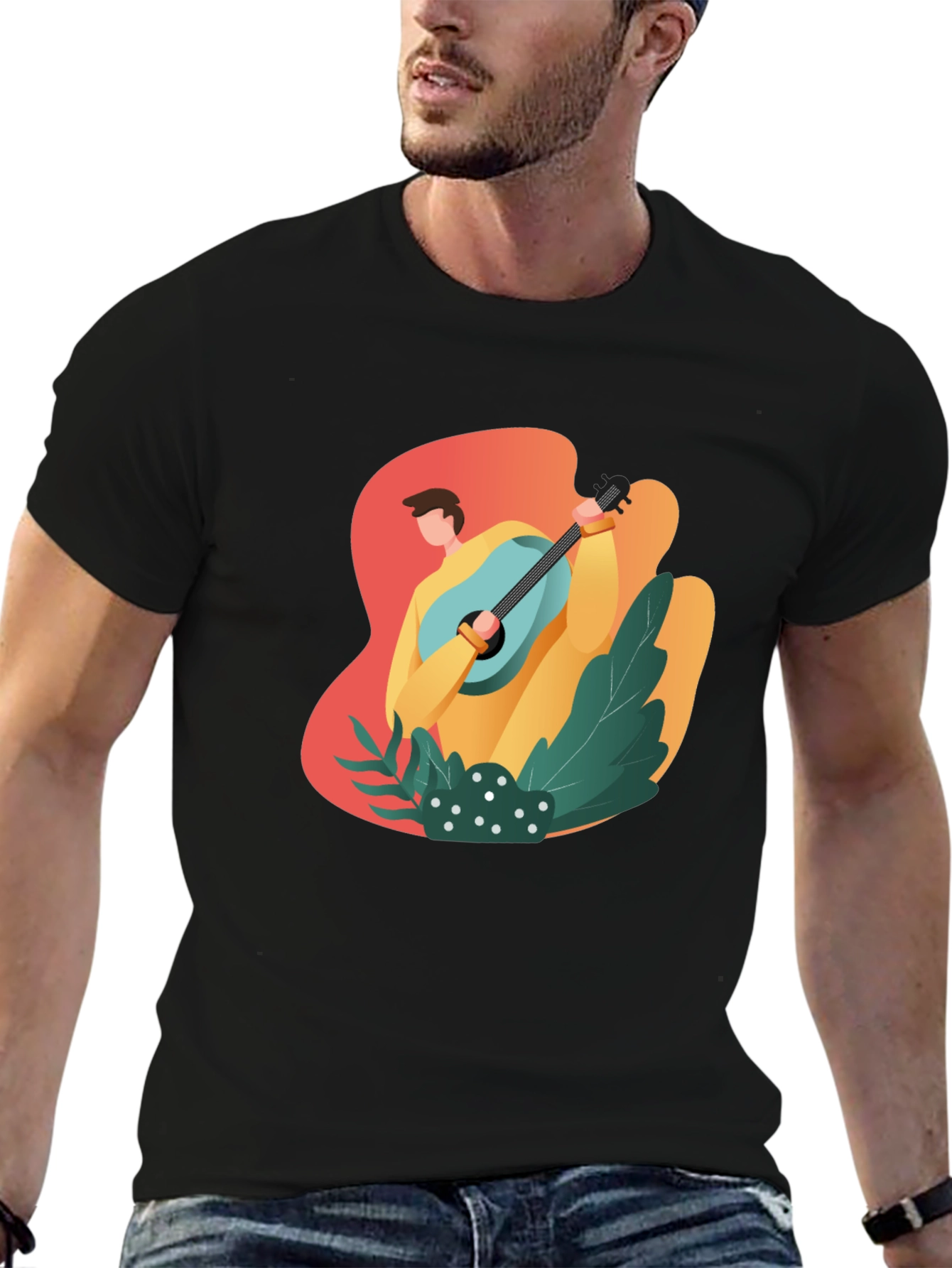 Stylish Musician Graphic Tee - Soft Black Cotton