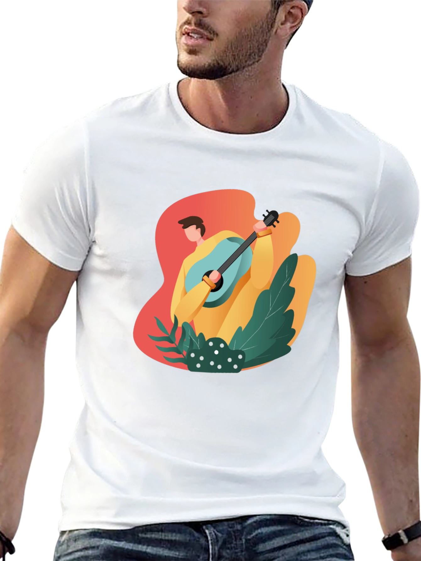Stylish Musician Graphic Tee - Soft Black Cotton