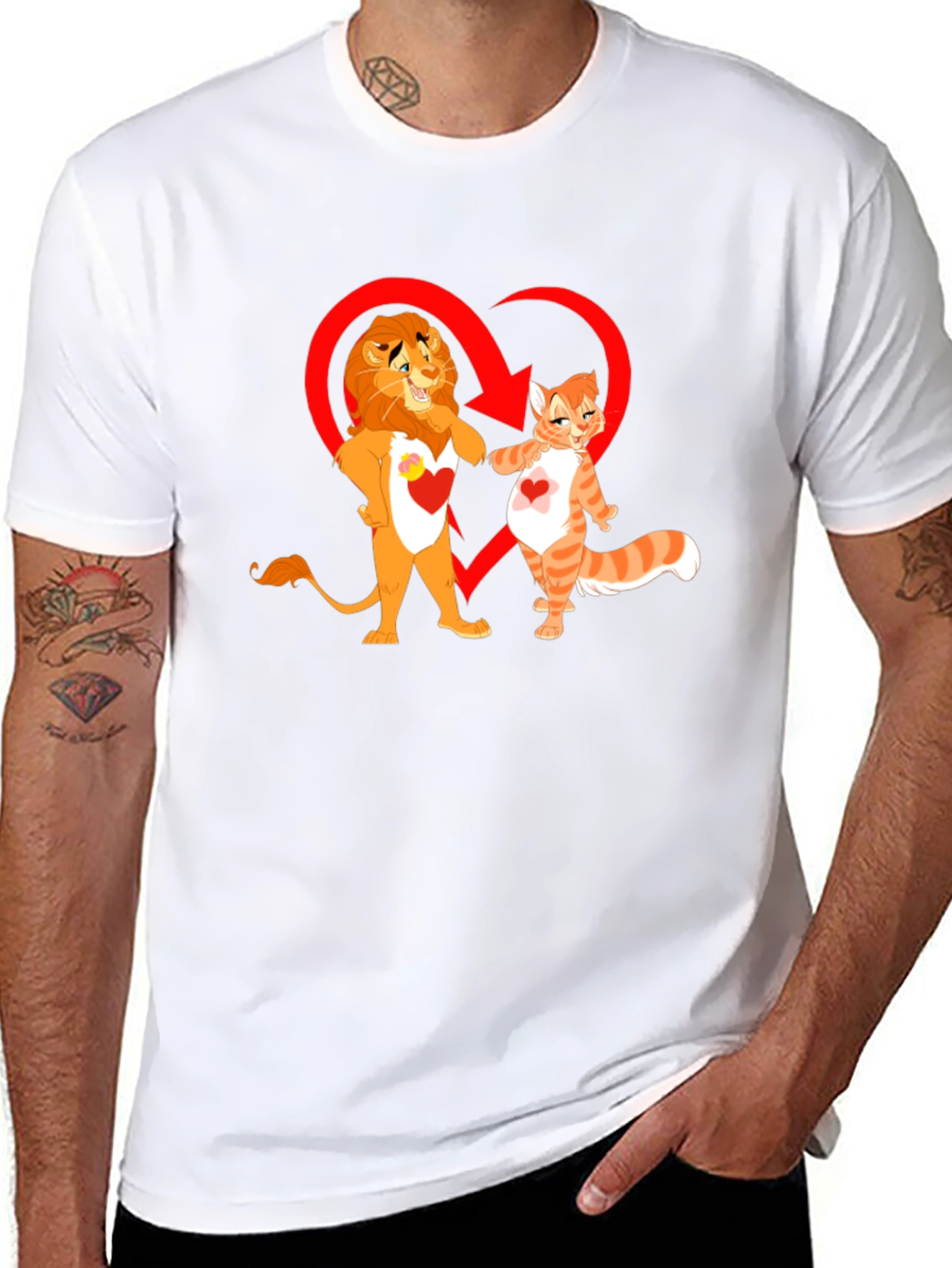 Lion and Cat Love Black T-Shirt